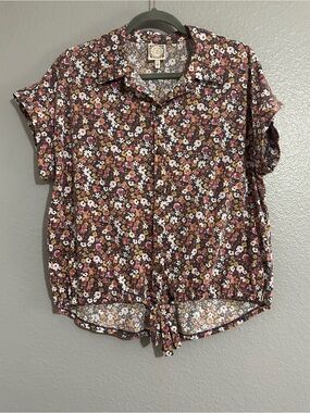 Truself Floral Button-Front Blouse with tie in the front size large